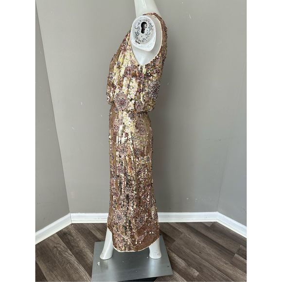 MAC DUGGAL HAND BEADED HIGH NECK MIDI DRESS - Picture 7 of 11